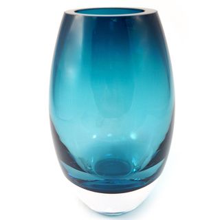 Radiant Peacock Blue 9 inch Glass Vase