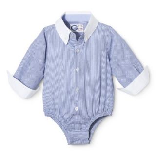 G Cutee Newborn Boys Long Sleeve Striped Button Down Shirtzie   Nautical Blue