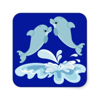 Cute cartoon dolphins square sticker