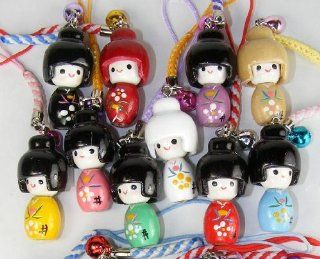 Kokeshi Japanese Wooden Doll Charms   Small, a Set of 10 Pieces Cell Phones & Accessories
