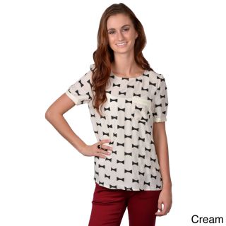 Journee Collection Journee Collection Womens Bow Print Button Back Top Off White Size M (8  10)
