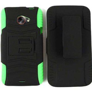 HTC EVO 4G LTE I01 GREEN BLACK ARMOR HYBRID HARD SOFT CASE + DUAL STAND SNAP ON PROTECTOR Cell Phones & Accessories