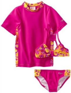 Speedo Girls 7 16 Love Burst Three Piece Rashguard Set Swimsuit, Pink, 10 Clothing