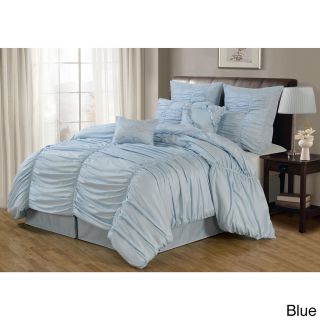 LacoZee Lacozee Classical Ruched 8 piece Comforter Set Blue Size Olympic Queen