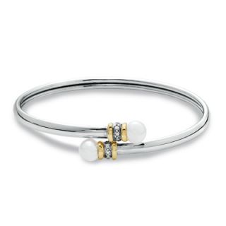 0mm Cultured Freshwater Pearl Bypass Bangle in Sterling Silver and