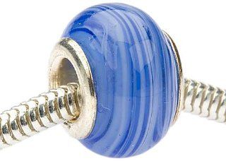 Beadaholique Murano Style Glass Lampwork Pandora Compatible Beads, 13.5mm, Blue Marble Dream