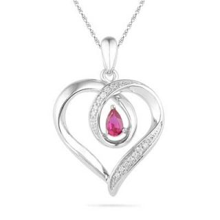Pear Shaped Lab Created Ruby and Diamond Accent Heart Pendant in