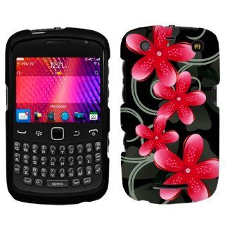 BlackBerry Curve 9360 Pink Star Flower on Black Phone Case Cover Cell Phones & Accessories
