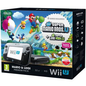 Wii U Console 32GB Premium Bundle   Black (Includes New Super Mario Bros. U and New Super Luigi Bros. U)      Games Consoles