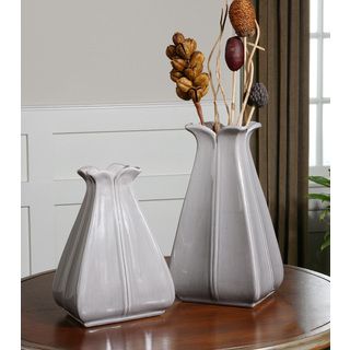 Florina Glossy Pale Grey Ceramic Vases (set Of 2)