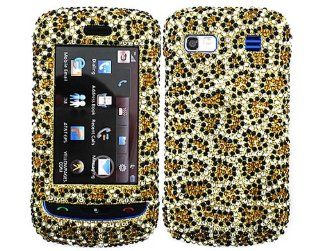 Bling Rhinestone Faceplate Diamond Crystal Hard Skin Case Cover Leopard Gold for LG Xenon GR500 Cell Phones & Accessories