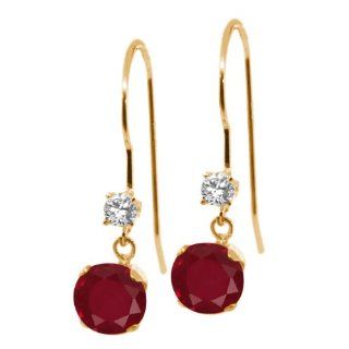 1.22 Ct Round Natural Red Ruby 14K Yellow Gold Earrings Jewelry