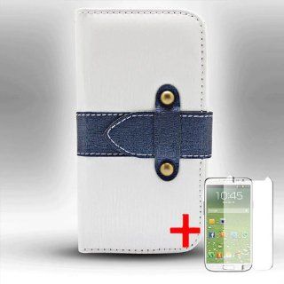 SAMSUNG GALAXY S3 I9300 WHITE BLUE HORIZONTAL FLAP MAGNET LOCK FLIP COVER WALLET ID CASE + FREE SCREEN PROTECTOR from [ACCESSORY ARENA] Cell Phones & Accessories