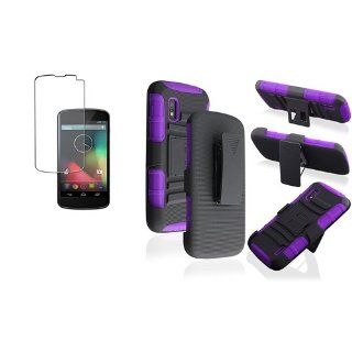 CommonByte PURPLE BLACK Hard Case Clip Holster Stand+Anti Glare Guard for LG Nexus 4 E960 Cell Phones & Accessories