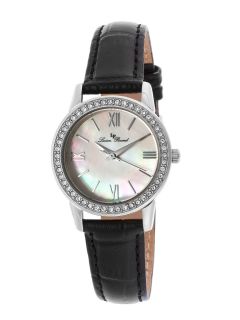 Womens Black Leather & Mother Of Pearl Watch by Lucien Piccard Watches