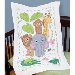 Stamped White Quilt Crib Top 40 X60   Jungle