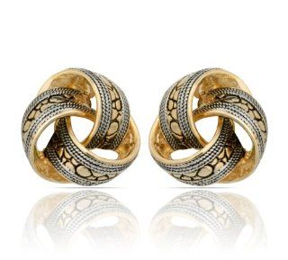 JanKuo Jewelry Two Tone Gold and Silver Antique Style Knot Clip On Earrings Jewelry
