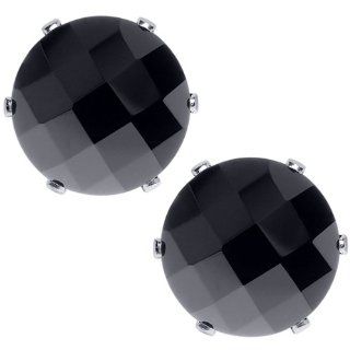 5.50 Ct Natural Black Round Onyx Checkerboard Stud Earring 10MM Jewelry