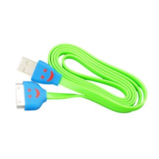 Sophia Global Green Led Smiley Face 30 pin To Usb Data Sync Tangle free Flat Charging Cord
