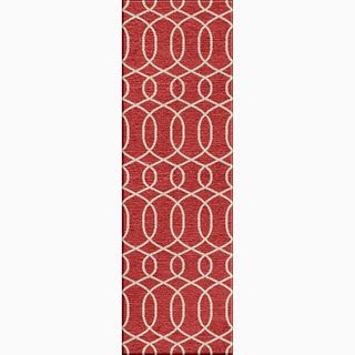 Handmade Geometric pattern Red/ Ivory Wool Runner Rug (26 X 8)