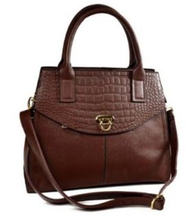 Women's Brown Rose gold toned Top zip closure Handbag F53 Clothing