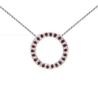 Sterling Silver July Birthstone Ruby Color Crystal Pave Circle Pendant on 16 18in Chain Necklace Symbols in Silver Jewelry