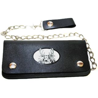 Hollywood Tag White Tail Deer Leather Bi fold Chain Wallet