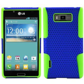 DragonCell Blue/Green, 2 in 1 Hybrid Mesh Hard PC Plastic and Silicone Skin Gel Protective Phone Case Cover for LG Splendor / Snapshot / Venice US730 US 730   Screen Protector Film Included Cell Phones & Accessories
