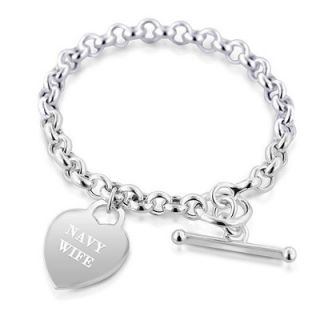 Sterling Silver Navy Wife Heart Charm Bracelet (1 3 Lines)   Zales