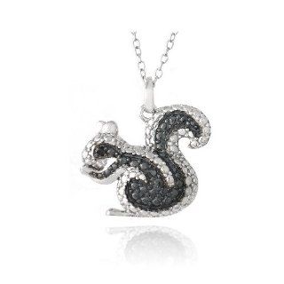 Sterling Silver Black Diamond Accent Squirrel Necklace Pendant Necklaces Jewelry