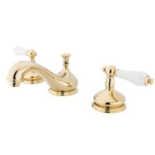 Kingston Brass KS1162PL Heritage Widespread Lavatory Faucet with Porcelain Lever Handle, Polished Brass   Touch On Bathroom Sink Faucets  