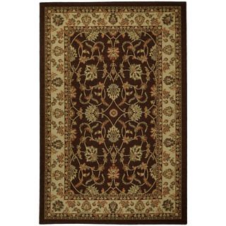 Rubber Back Brown Traditional Floral Non skid Area Rug (5 X 66)
