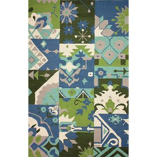 Nuloom Hand hooked Patchwork Wool Blue Rug (8 6 X 11 6)