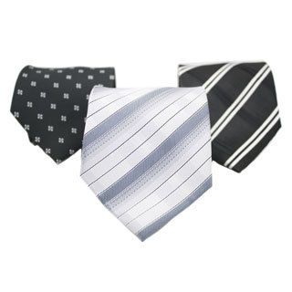 Ferrecci Black/ Grey Neck Tie And Handkerchief Pair (set Of 3 Pairs)
