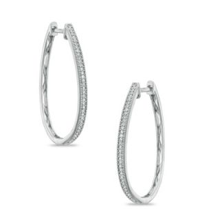 CT. T.W. Diamond Oval Milgrain Hoop Earrings in Sterling Silver