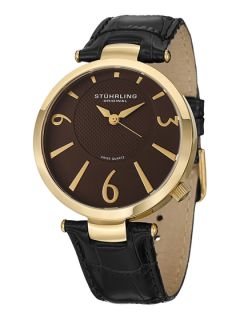 Mens Gold, Brown, & Black Leather Watch by Stuhrling Original