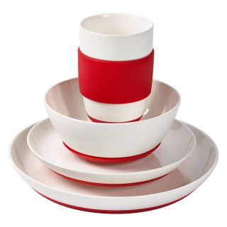 Tabletops Unlimited Neo Red 24 piece Round Silicone Bottom Dinnerware Set