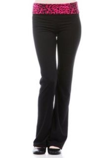 Yoga Pants w/ Black & Hot Pink Cheetah Print Fold Over Waist & Flared Leg S M L XL Clothing