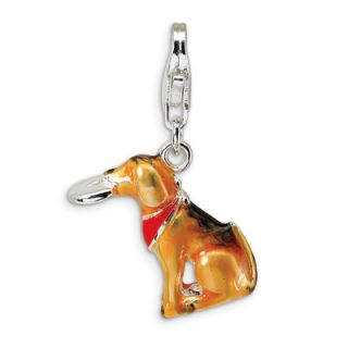 Amore La Vita™ Brown Dog with Frisbee Charm in Sterling Silver