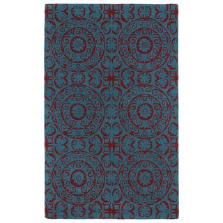 Hand tufted Runway Suzani Peacock Blue/ Red Wool Rug (3 X 5)