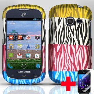 Samsung Galaxy Discover S730g Galaxy Centura S738c�MULTI COLOR ZEBRA DESIGN RUBBERIZED HARD PLASTICE CELL PHONE CASE + SCREEN PROTECTOR, FROM [TRIPLE8ACCESSORIES] Cell Phones & Accessories