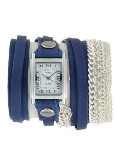 Womens Dark Blue Leather & Gold Wrap Watch by La Mer Collections