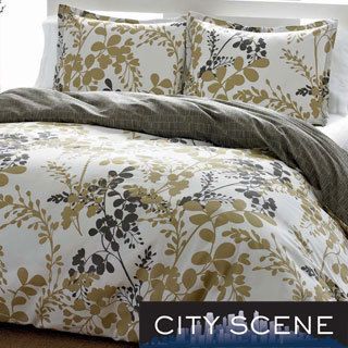 City Scene City Scene Sassafras Cotton 3 piece Duvet Cover Set Gold Size Twin