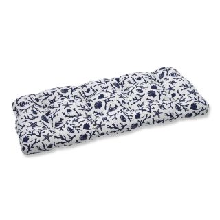 Pillow Perfect Wicker Loveseat Cushion With Bella dura Sanibel Navy Fabric