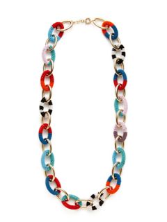 Gold & Multicolor Seed Bead Long Chain Link Necklace by Noir Jewelry