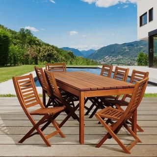 ia Victoria 9 piece Eucalyptus Folding Chair Outdoor Dining Set Brown Size 9 Piece Sets