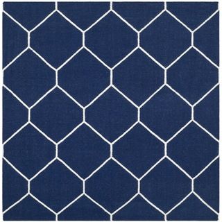 Safavieh Hand woven Moroccan Dhurrie Navy/ Ivory Wool Rug (6 Square)