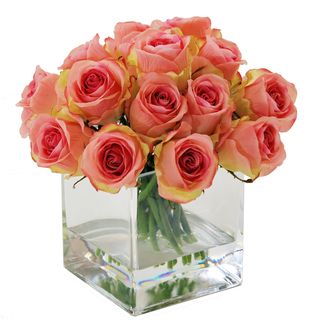 Rose Buds In Square Glass Vase