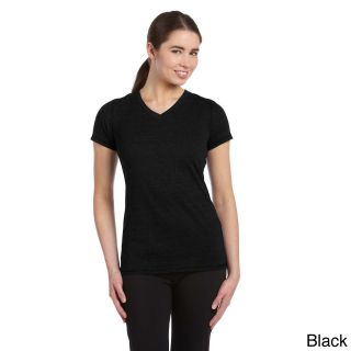Alo Womens Performance Triblend V neck T shirt Black Size L (12  14)