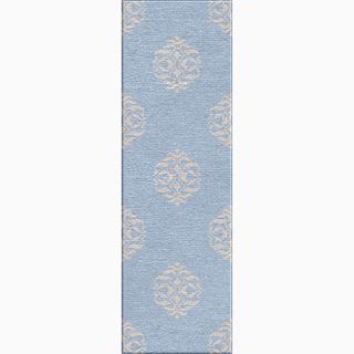 Hand made Tribal Pattern Blue/ Gray Wool Rug (2.6x8)